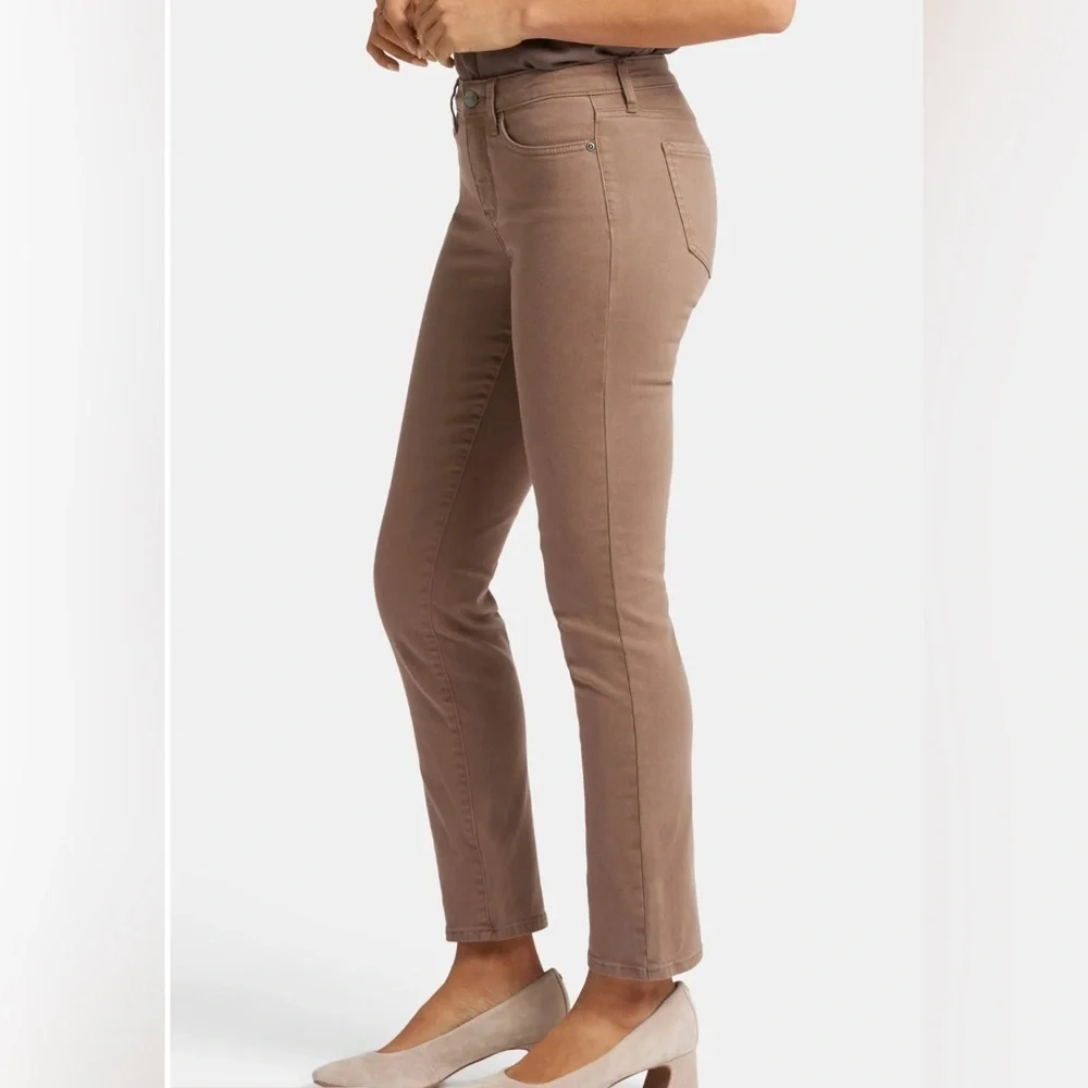 NYDJ Sheri Slim Jeans 12P Petite Taupe Brown Stretch Denim Mid Rise Straight - Picture 3 of 15